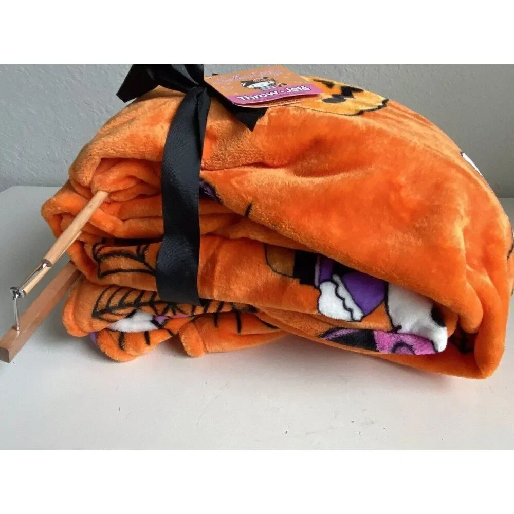 2 Pack Hello Kitty Halloween Throw Blankets Orange Web Pumpkin Pirate Candy Corn